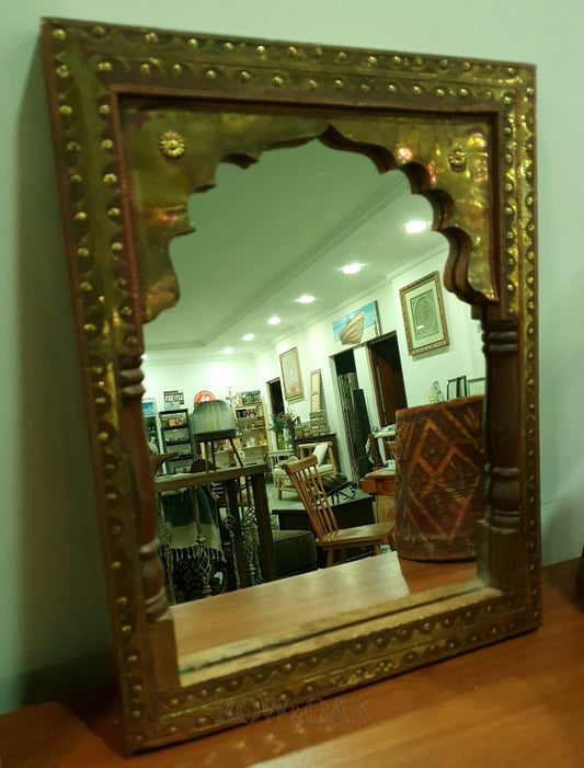 Antique Brass & Wood Mirror
