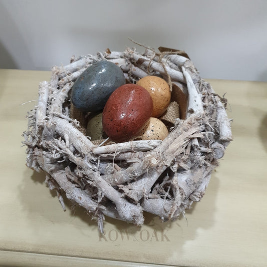 Birch Bird Nest With Delicate Eggs