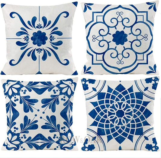 Blue Floral Geometric Cushions