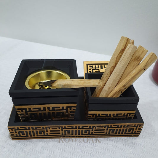 Bukhur Burner For Palo Santo Sticks - Black With Gold Trim