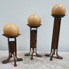 Load image into Gallery viewer, Distressed Brass Candle Holders - Set of 3 - Row & Oak