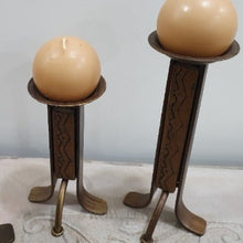 Load image into Gallery viewer, Distressed Brass Candle Holders - Set of 3 - Row & Oak