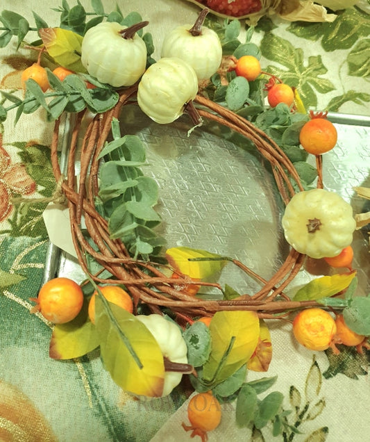 Fall Candle Ring With White Pumpkins