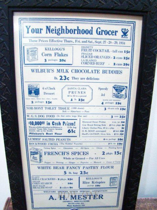 Grocery Poster dated Sept. 1934 - Row & Oak