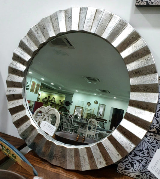 Hammered Silver Metal Round Mirror
