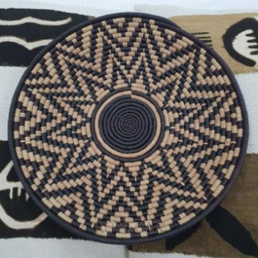 Kenyan Handwoven Tonga Wall Baskets - Black/navy No 4 39Cm 5Cm Deep