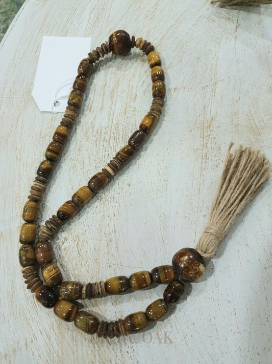 Loop Of Tigers Eye Glass And Coconut Wood Beads