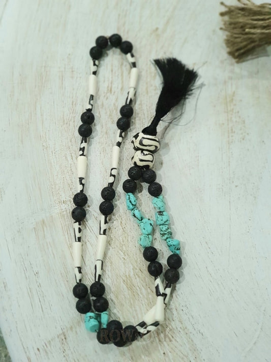 Loop Of Zebra Turquoise & Lava Beads