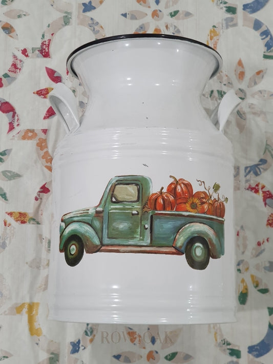 Metal Milk Canister With Autumn Motif