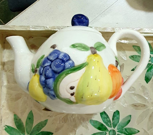 Quaint Ceramic Teapot With Fruits