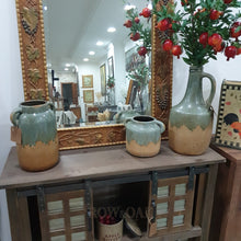 Load image into Gallery viewer, Sage Green Distressed Pottery Jar With Handle