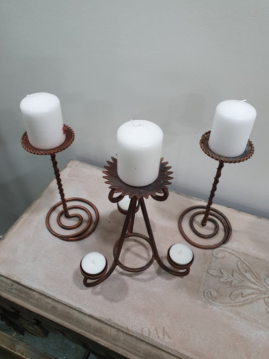 Set of 3 Aged Copper Candleholders - Row & Oak