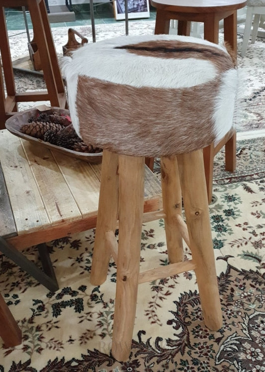 Teak Bar Stool With Leather Upper