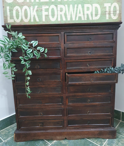 Rustic 16-Drawer Cabinet