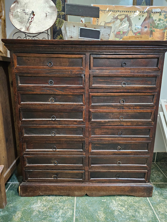 Rustic 16-Drawer Cabinet