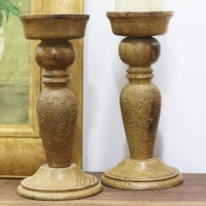 Aged Pine Wood Candle Holders (set of 2) - Row & Oak