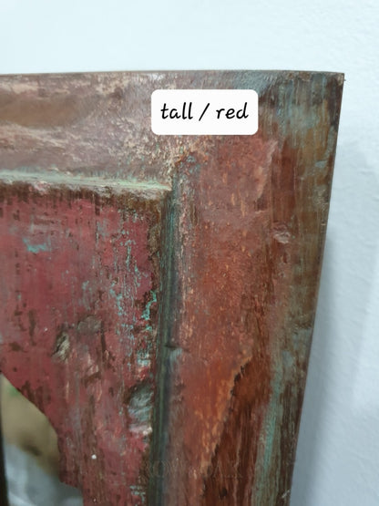 Antique Wood Mirror Tall / Red