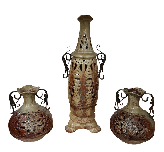 Italian Ornate Ceramic Candle Holders - set of 3