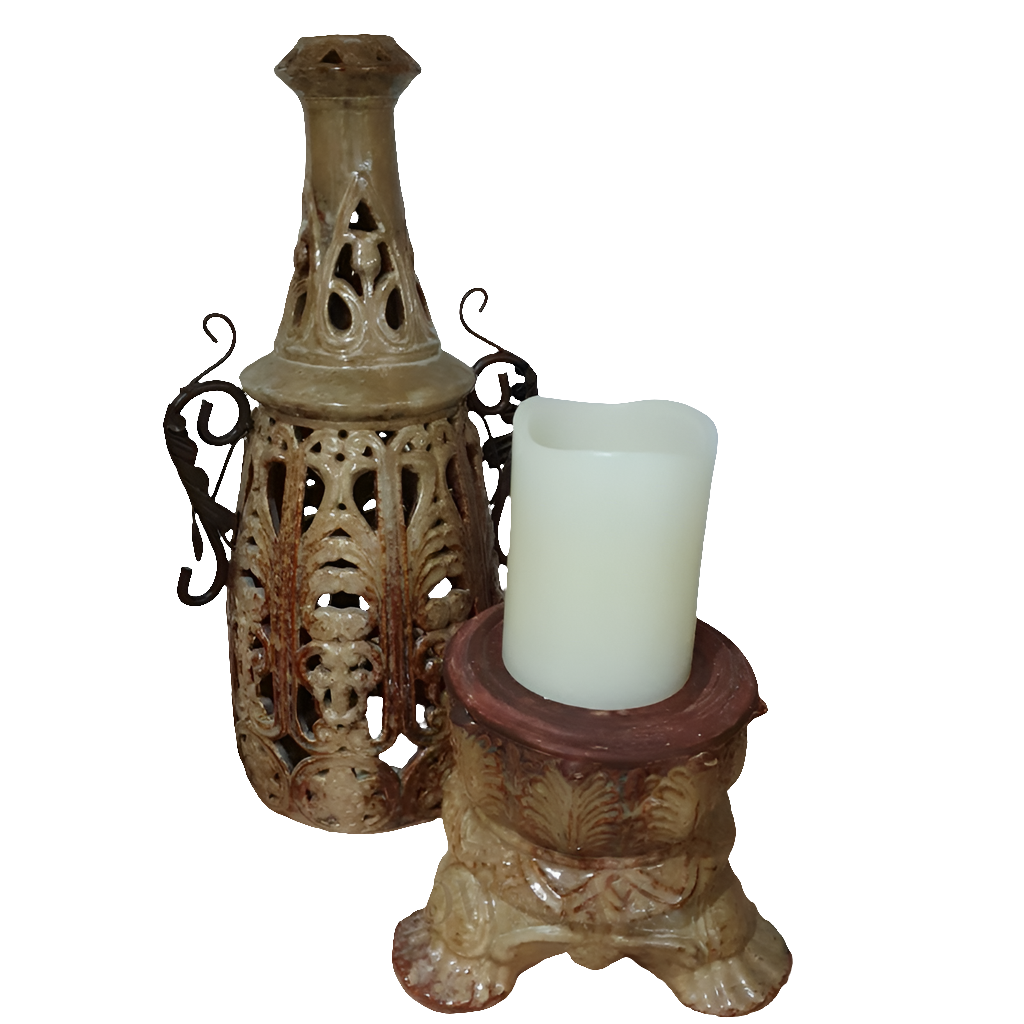 Italian Ornate Ceramic Candle Holders - set of 3