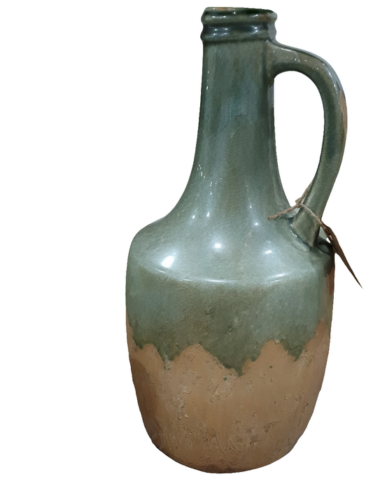 Sage Green Distressed Pottery Jar with handle