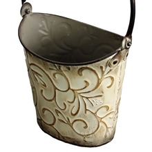 Load image into Gallery viewer, Cream &amp; Brown Distressed Metal Bucket