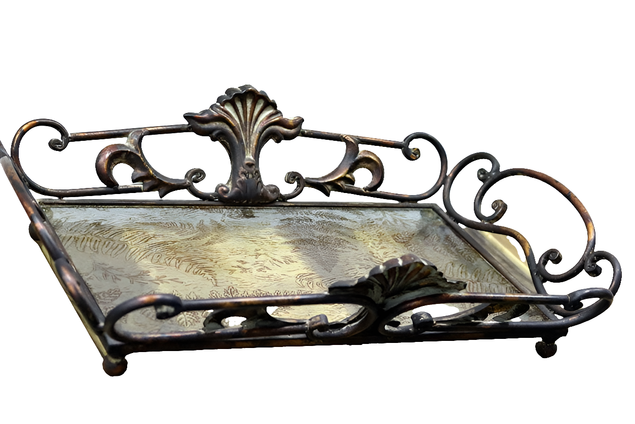 Vintage Brass Tray with Frosted Glass Bottom