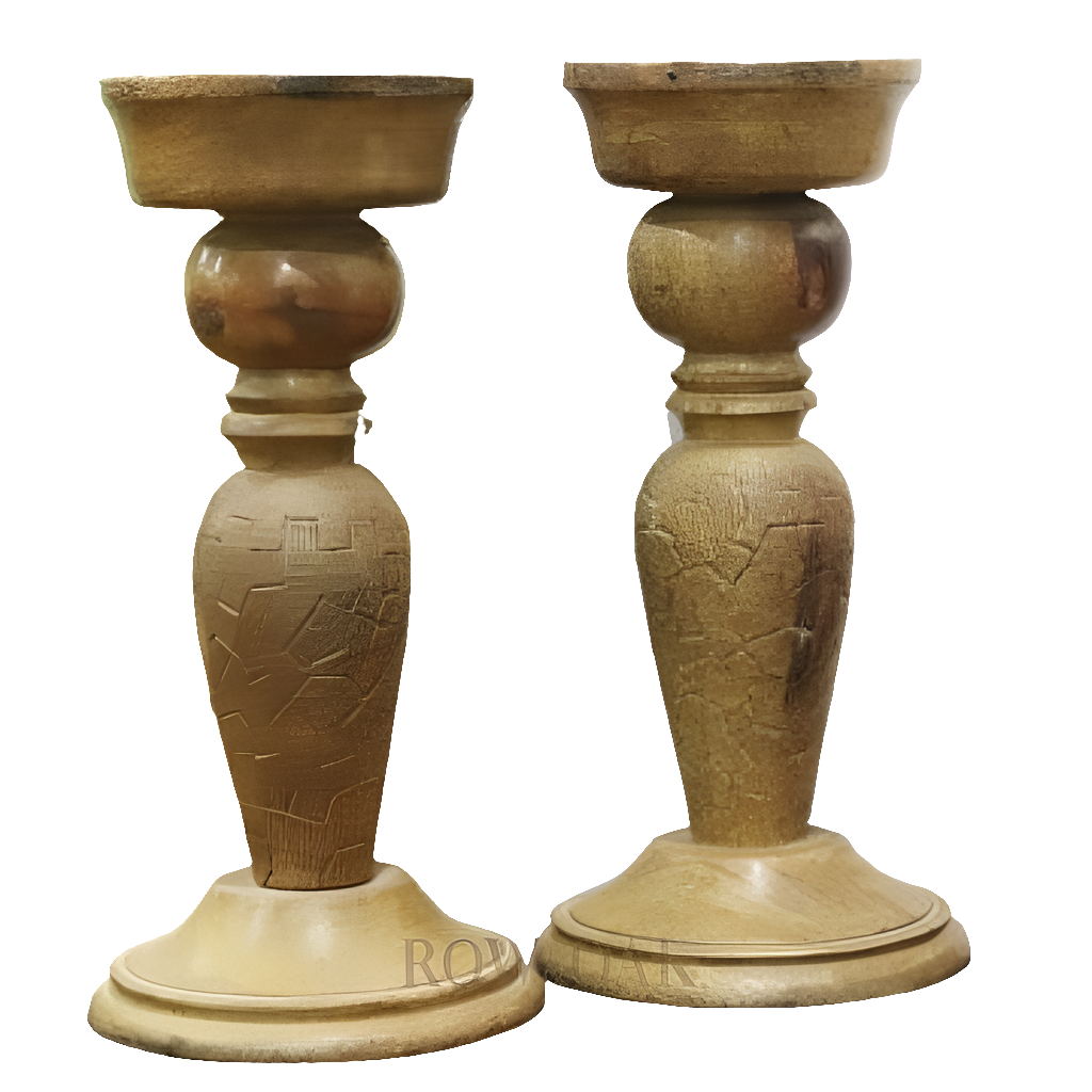 Aged Pine Wood Candle Holders (set of 2)