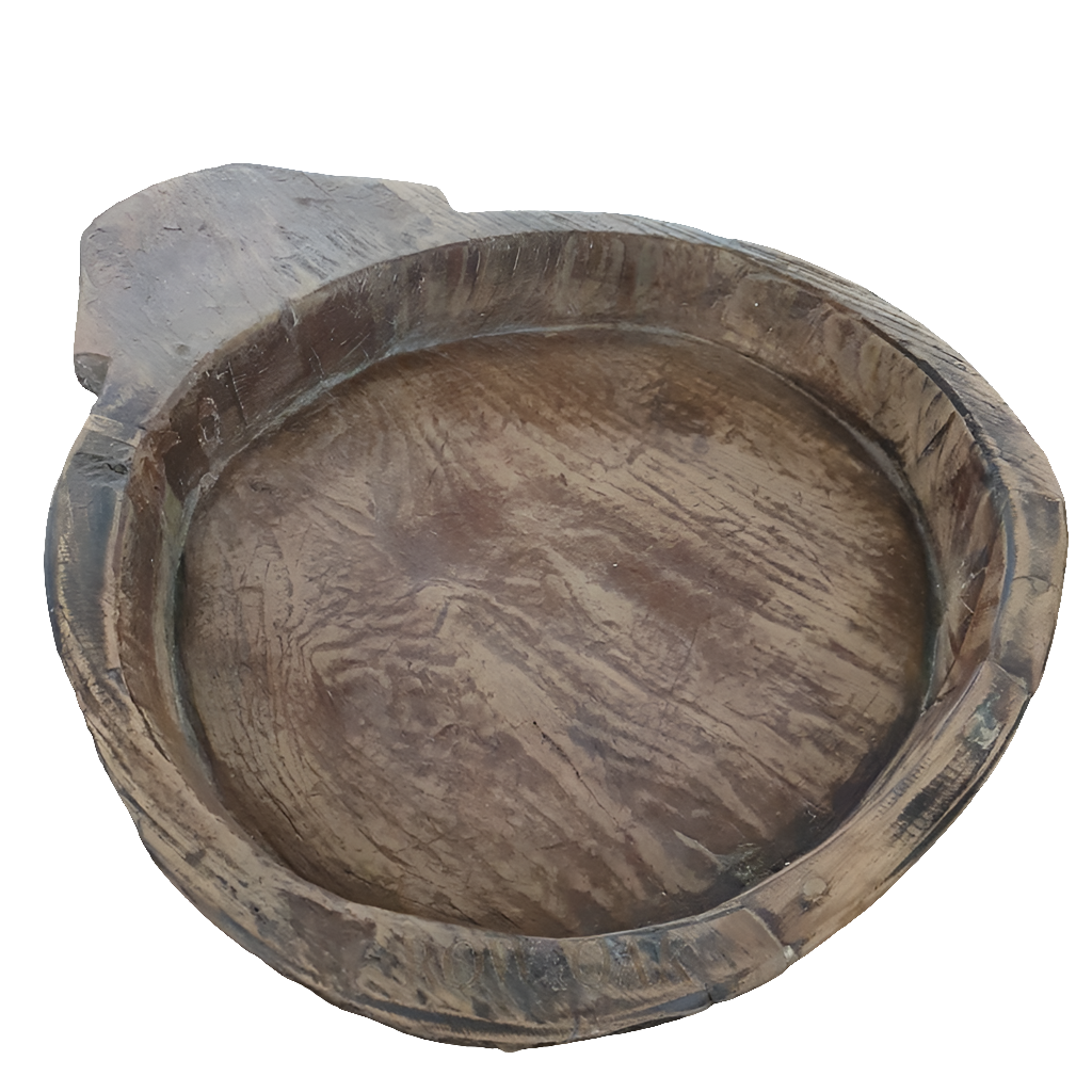 Shallow, Round Wooden Dough Bowl