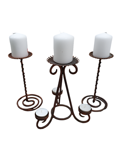 Set of 3 Aged Copper Candleholders