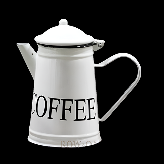 White Enamel COFFEE Pot with hinged top