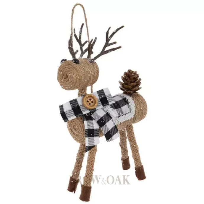 Black & White Buffalo Check Woven Reindeer Ornament