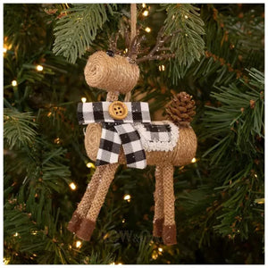 Black & White Buffalo Check Woven Reindeer Ornament