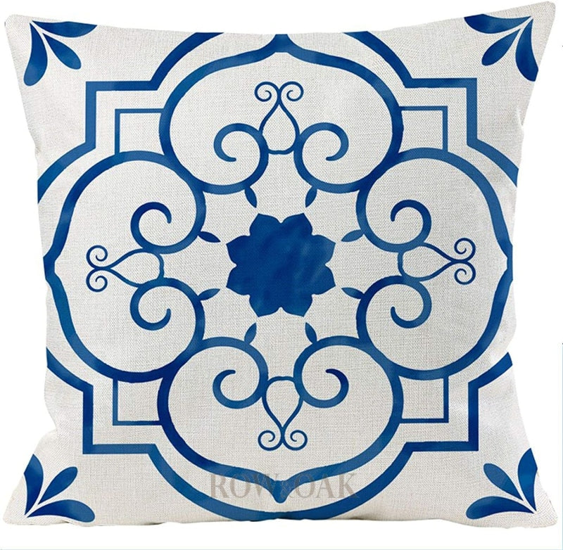 Blue Floral Geometric Cushions 2