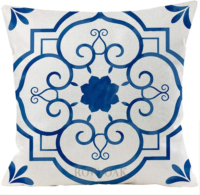 Blue Floral Geometric Cushions 2