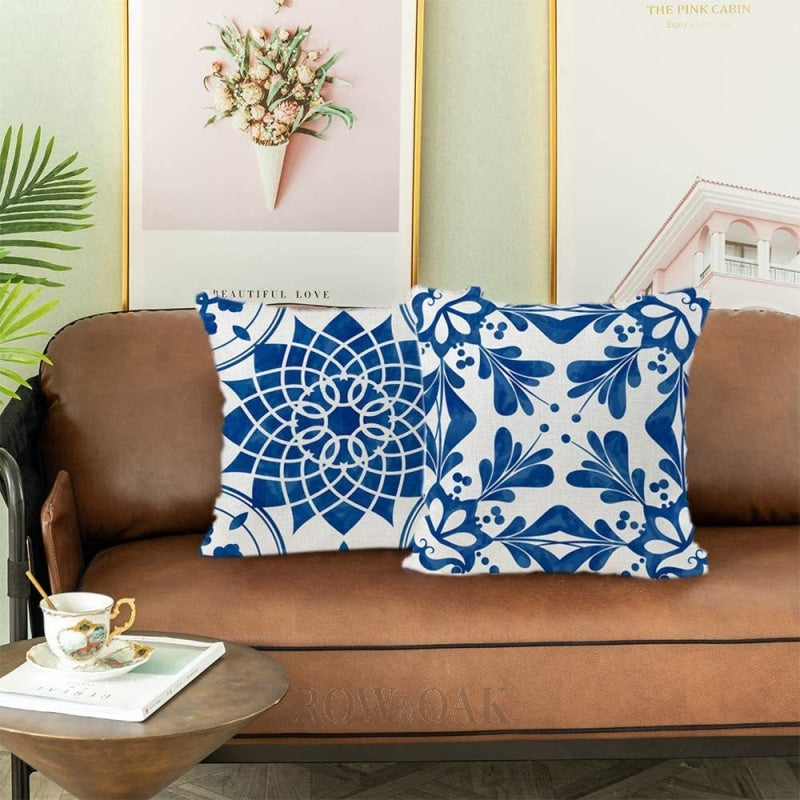Blue Floral Geometric Cushions