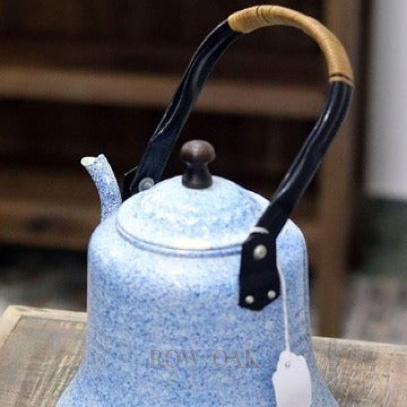 Blue Speckled Metal Tea Kettle - Row & Oak