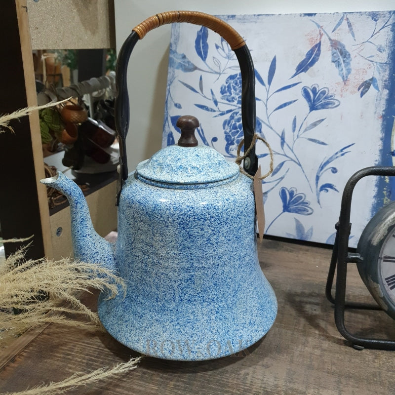 Blue Speckled Metal Tea Kettle