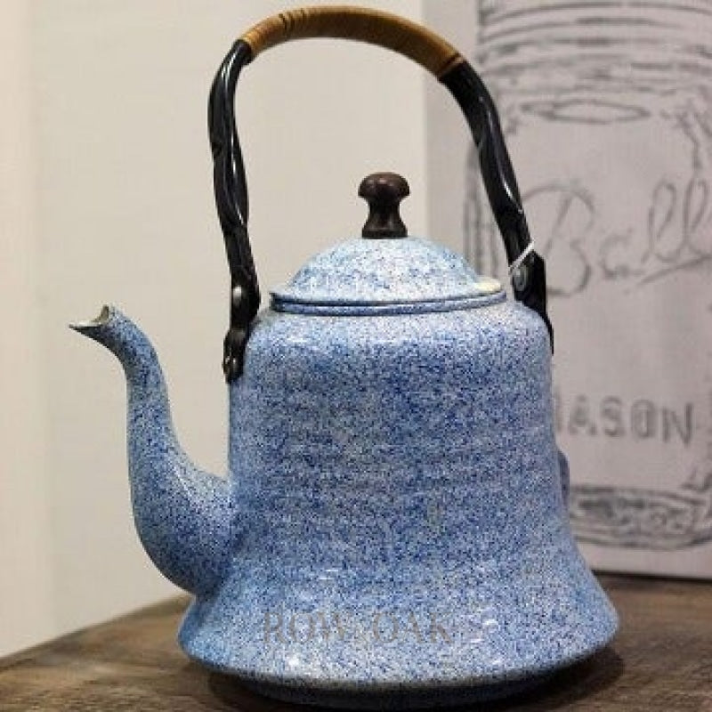 Blue Speckled Metal Tea Kettle - Row & Oak