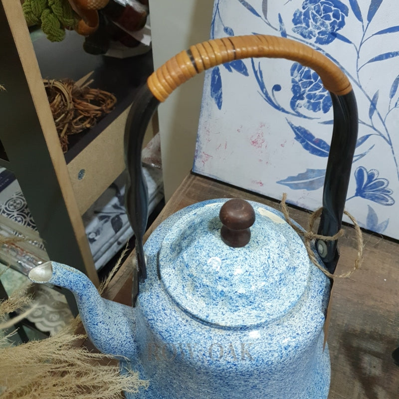 Blue Speckled Metal Tea Kettle