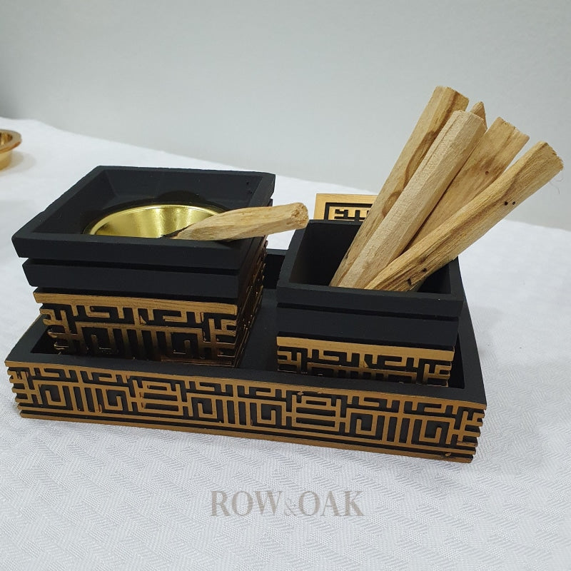 Bukhur Burner For Palo Santo Sticks - Black With Gold Trim