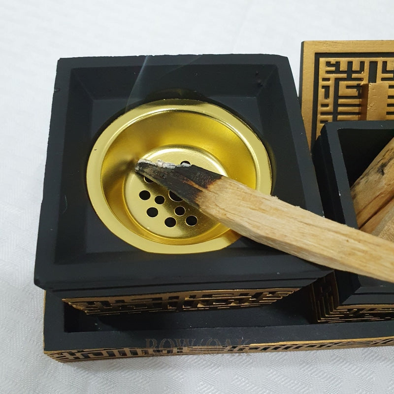 Bukhur Burner For Palo Santo Sticks - Black With Gold Trim