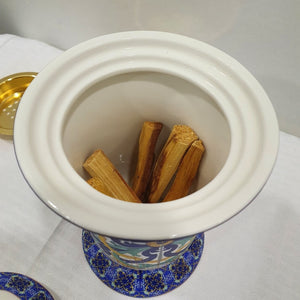 Bukhur Burner For Palo Santo Sticks - Sicilian Print With Lid