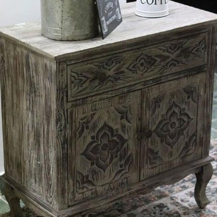 Carved Wood, 2-Door Accent Cabinet - Row & Oak