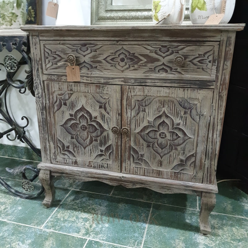 Carved Wood 2-Door Accent Cabinet