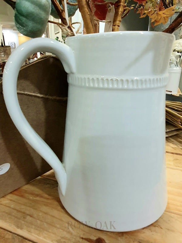 Classic Farmhouse White Ceramic Pitcher