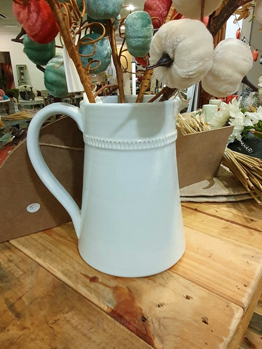 Classic Farmhouse White Ceramic Pitcher