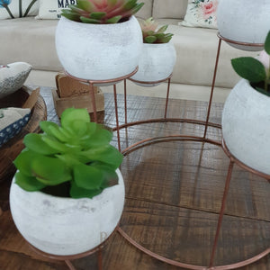 Copper-Finish Centerpiece With 6 Clay Planters