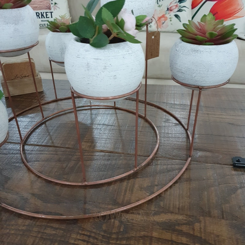 Copper-Finish Centerpiece With 6 Clay Planters