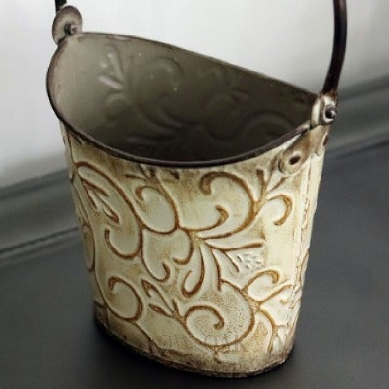 Cream & Brown Distressed Metal Bucket - Row & Oak