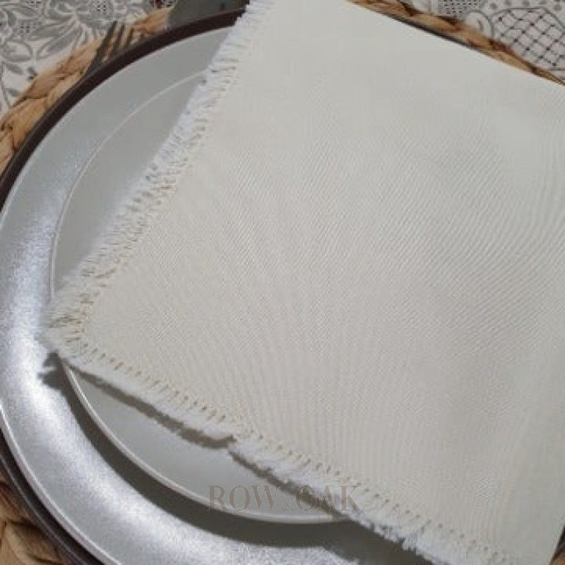 Cream Cotton Napkins with Fringed Edges - Row & Oak